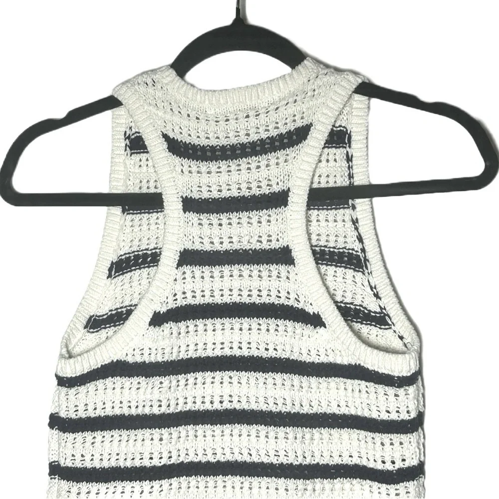 NWT Madewell Crochet-Knit Cotton Crewneck Sweater Tank in Navy Blue & Ivory, XS